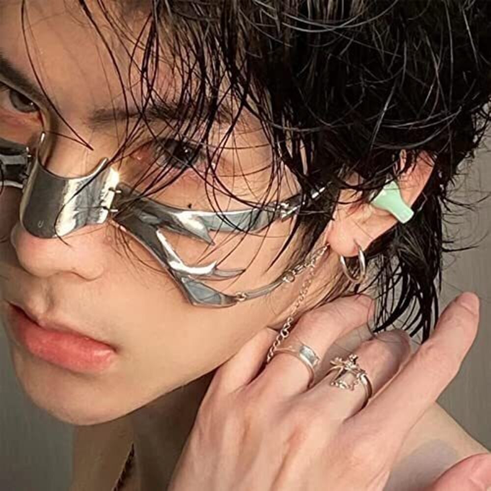 3118 Cyberpunk Cyborg Masquerade Mask - Half Face Metal Mask for Halloween